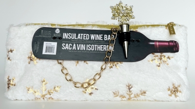 Damska torebka termiczna na wino biało złote futerko